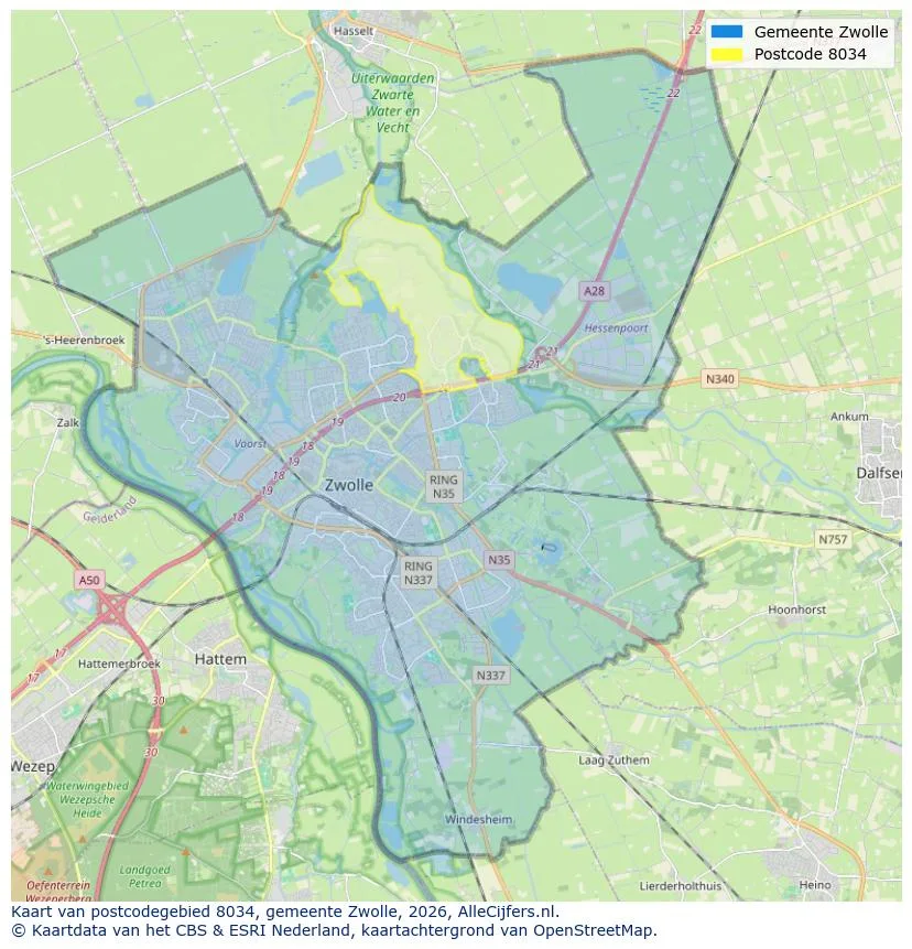 Postcodekaart voor 8034