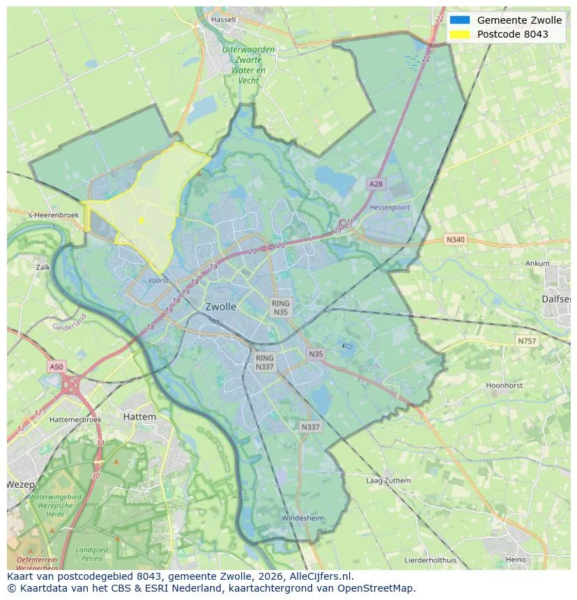Postcodekaart voor 8043