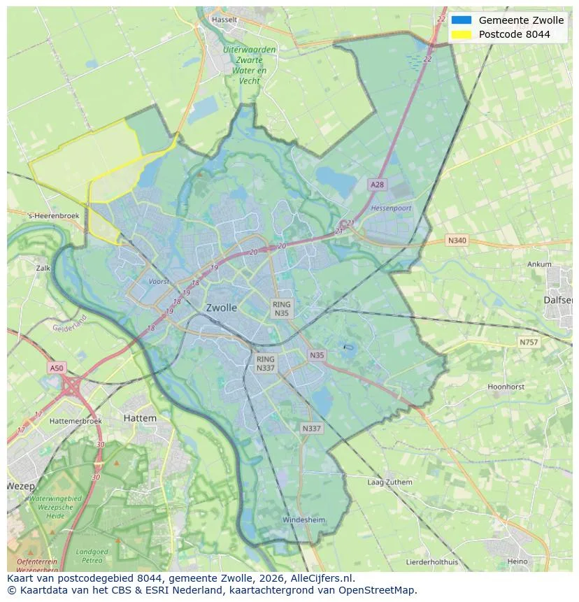 Postcodekaart voor 8044