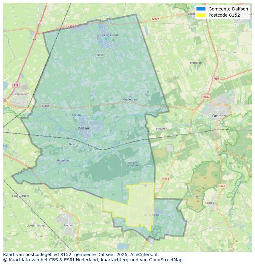 Postcodekaart voor 8152