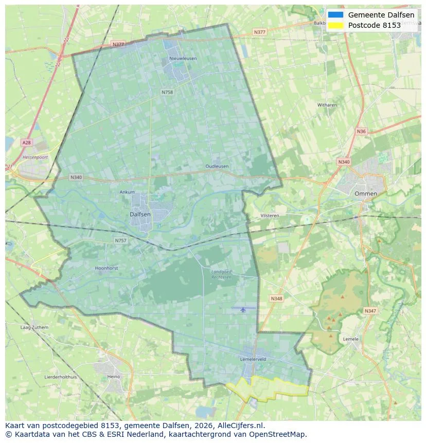 Postcodekaart voor 8153