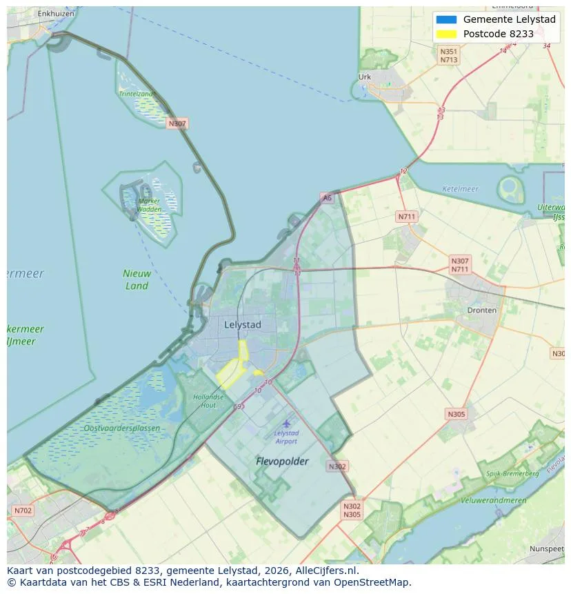 Postcodekaart voor 8233