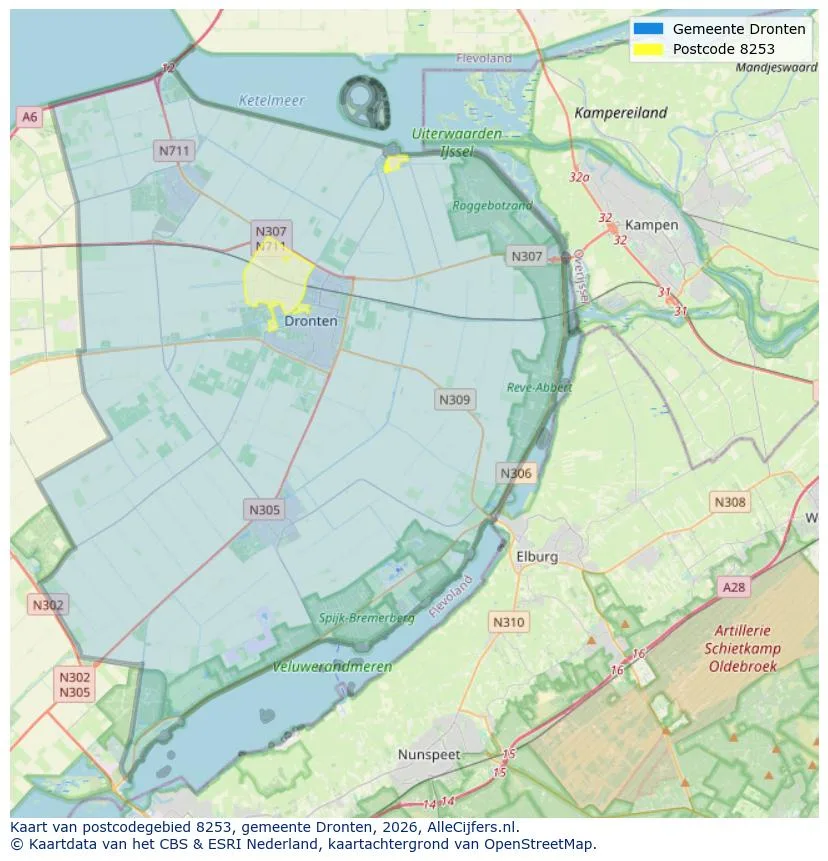 Postcodekaart voor 8253