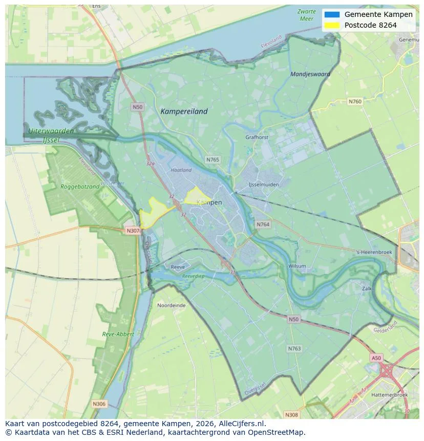 Postcodekaart voor 8264
