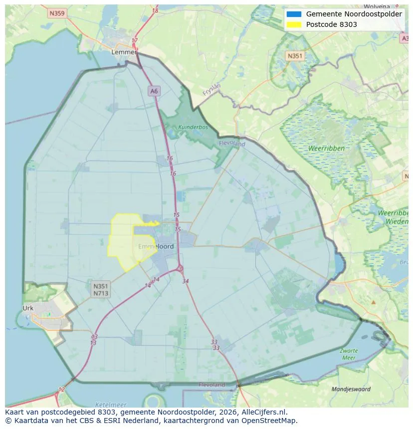 Postcodekaart voor 8303