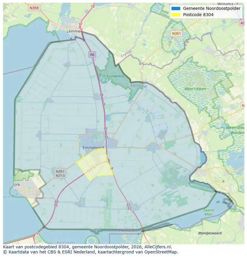 Postcodekaart voor 8304