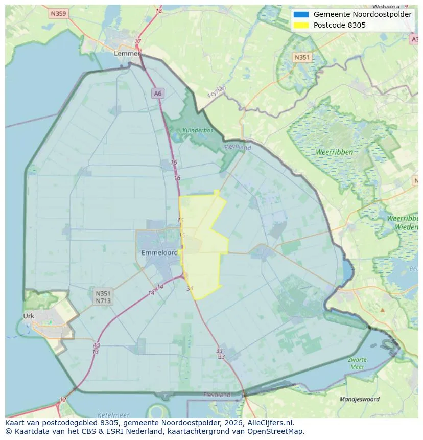 Postcodekaart voor 8305