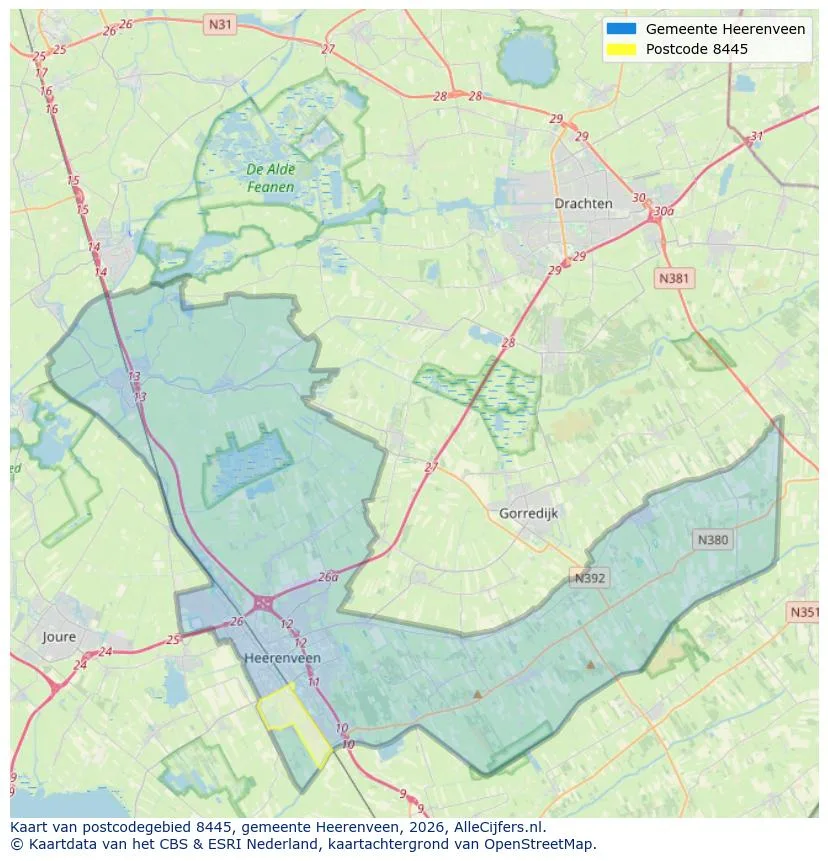 Postcodekaart voor 8445