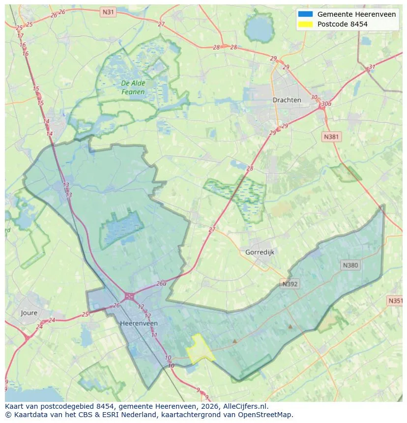 Postcodekaart voor 8454