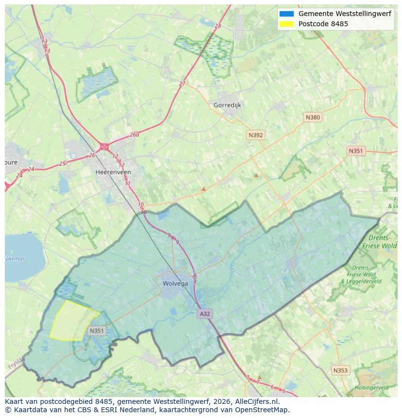 Postcodekaart voor 8485