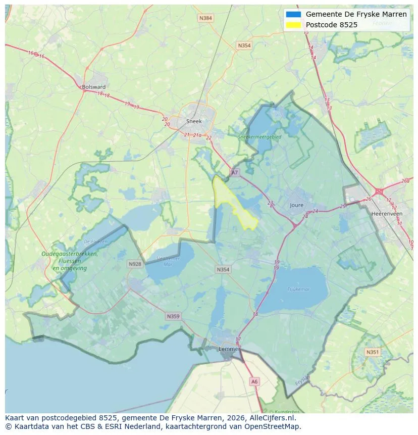 Postcodekaart voor 8525