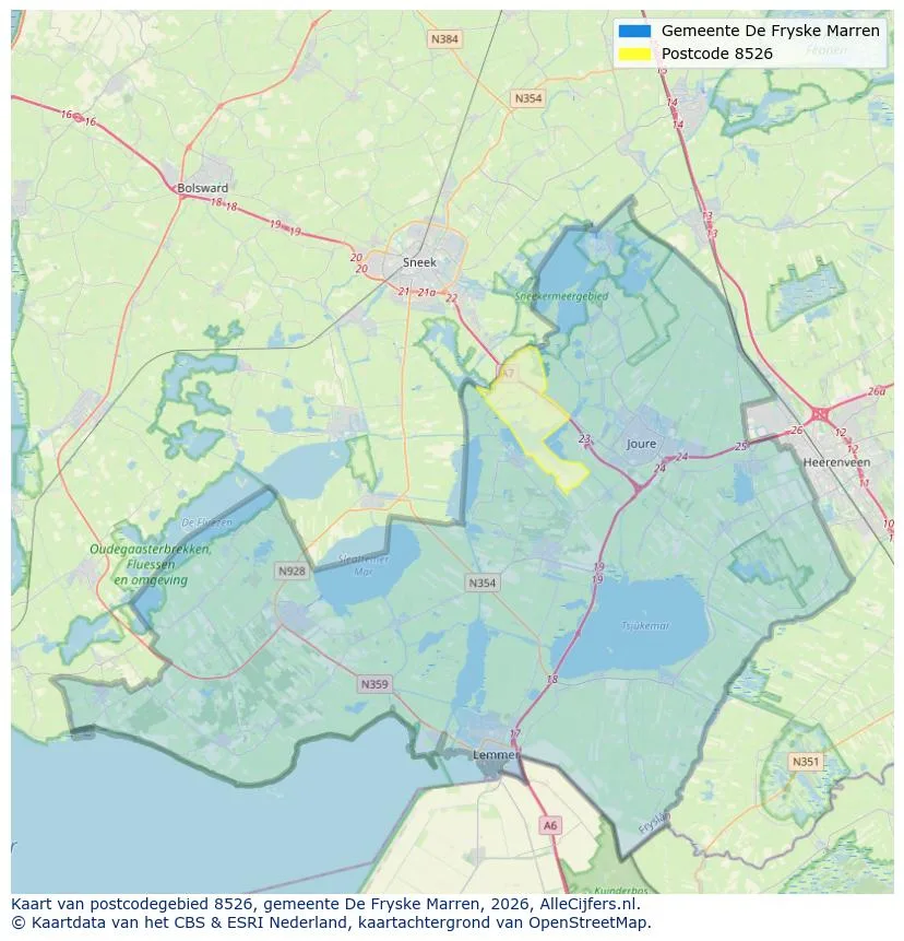 Postcodekaart voor 8526