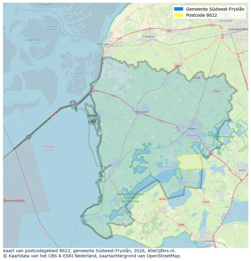 Postcodekaart voor 8622