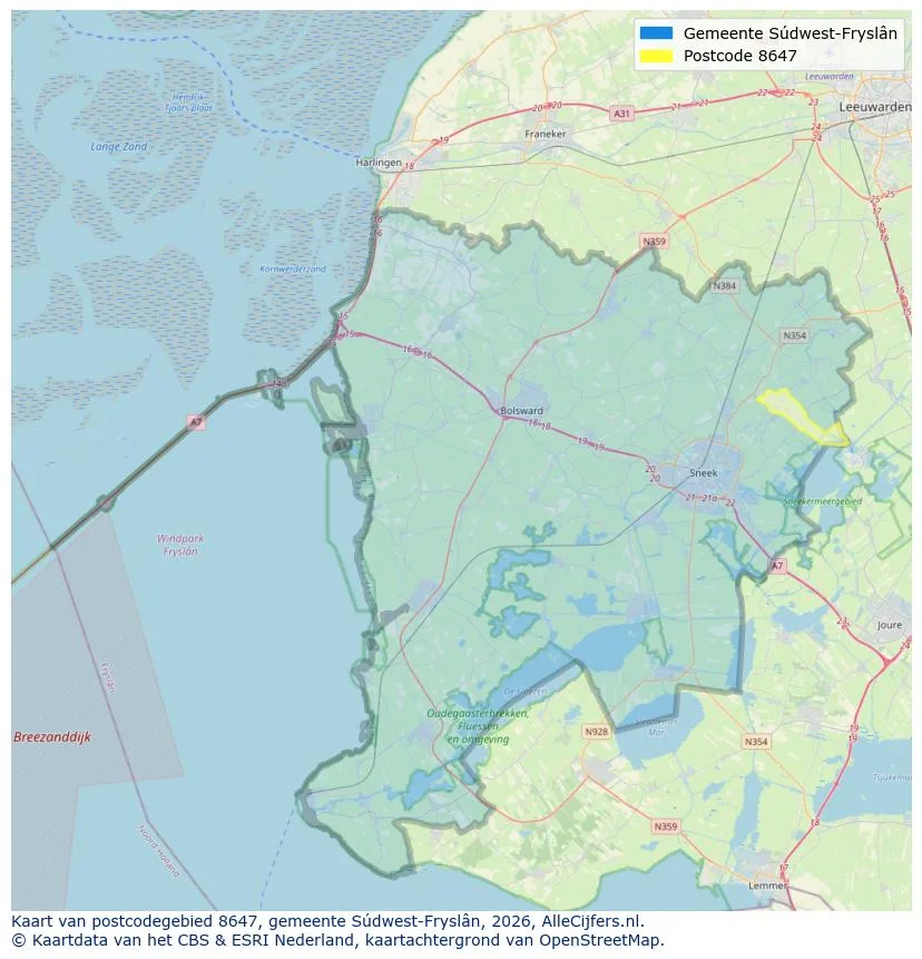 Postcodekaart voor 8647