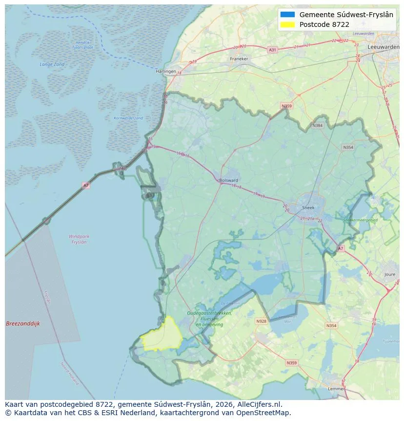 Postcodekaart voor 8722