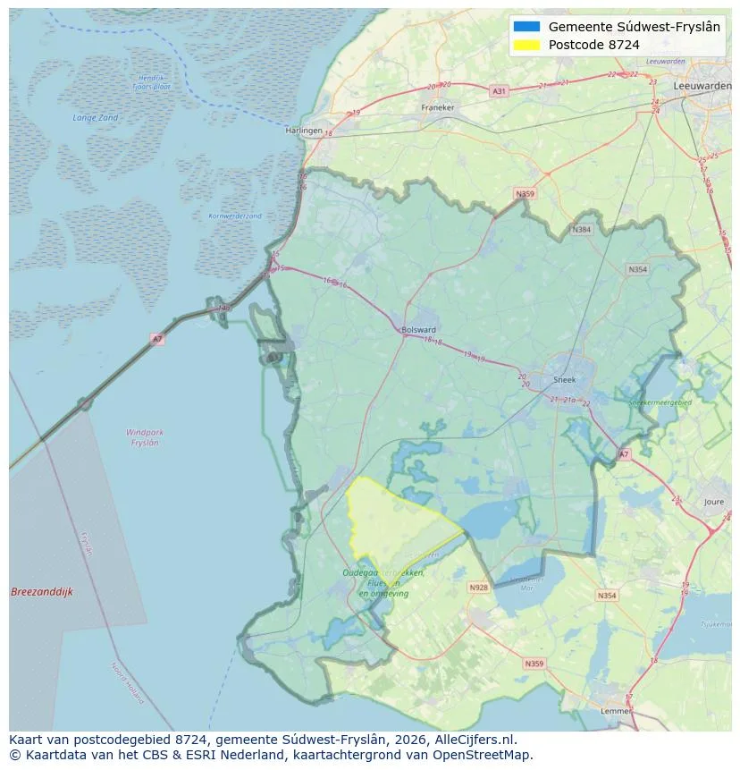 Postcodekaart voor 8724