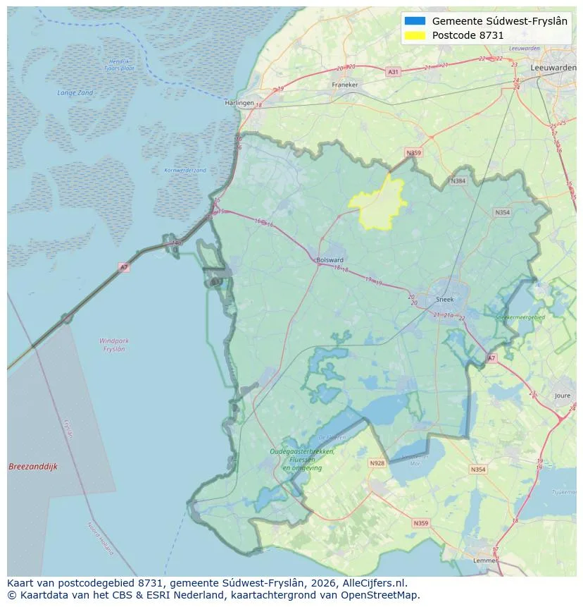 Postcodekaart voor 8731