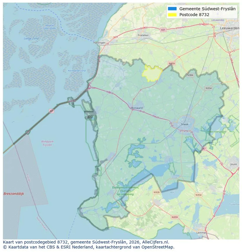 Postcodekaart voor 8732