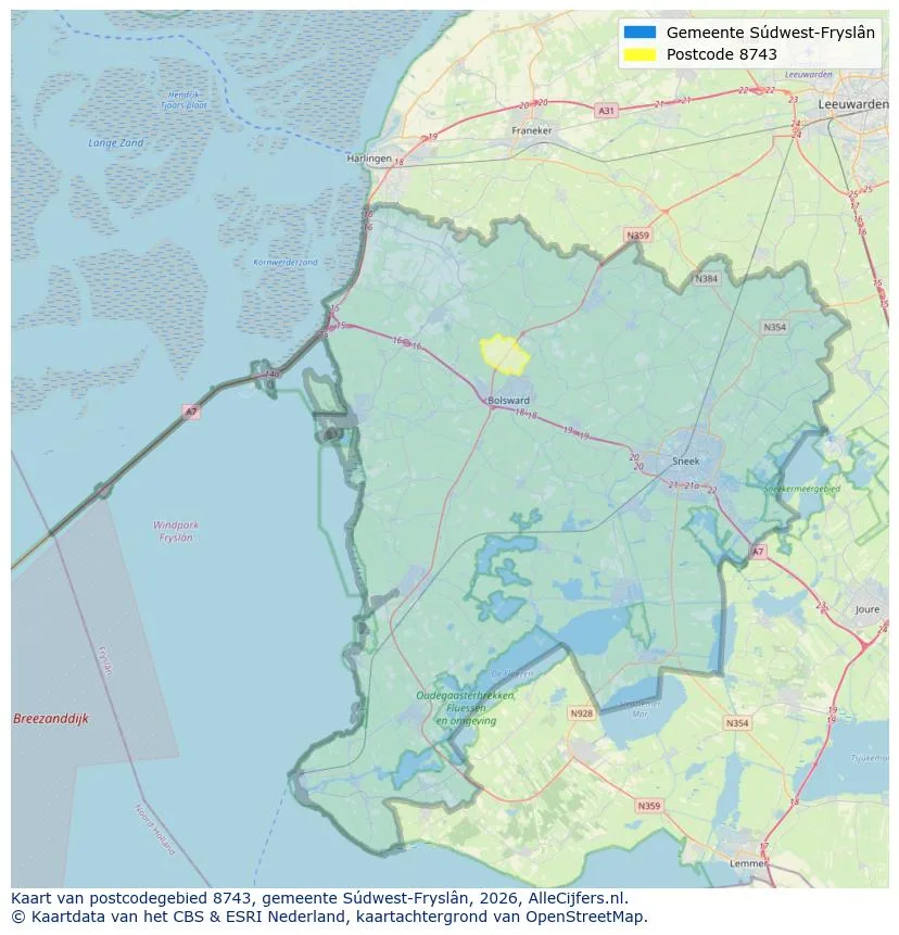 Postcodekaart voor 8743
