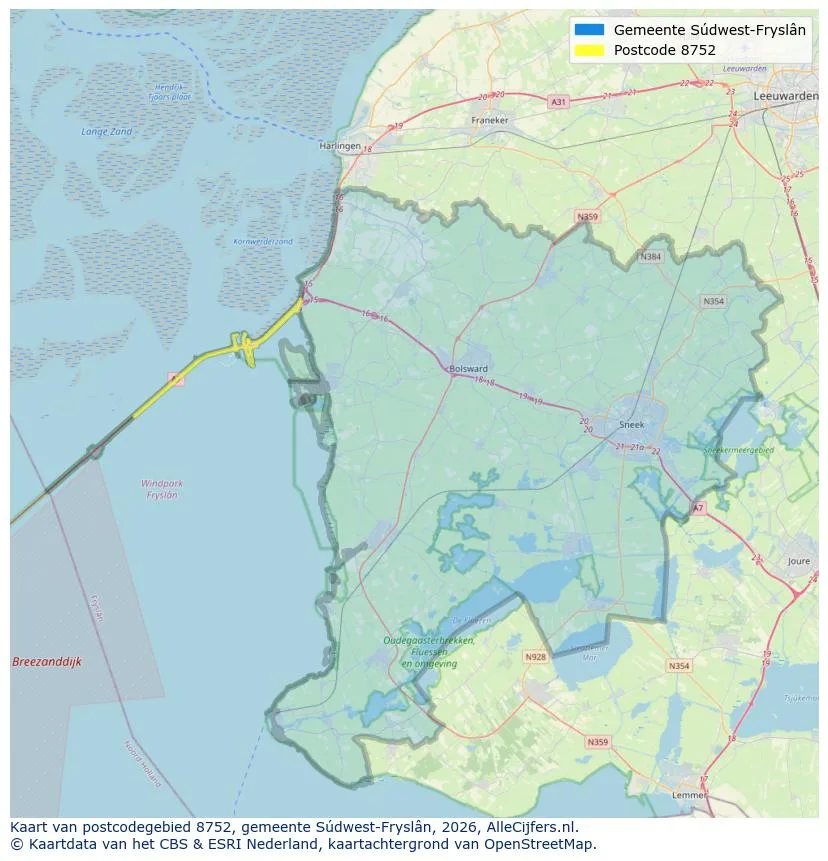 Postcodekaart voor 8752