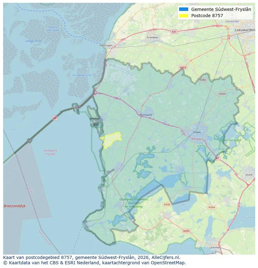 Postcode map for 8757