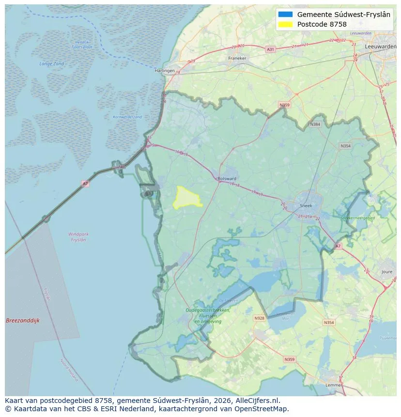 Postcodekaart voor 8758
