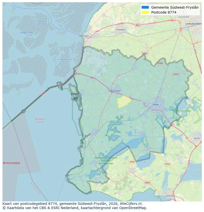 Postcodekaart voor 8774