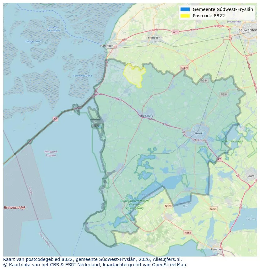 Postcodekaart voor 8822