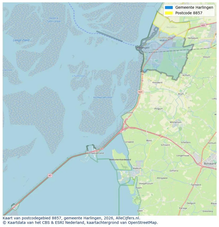 Postcodekaart voor 8857