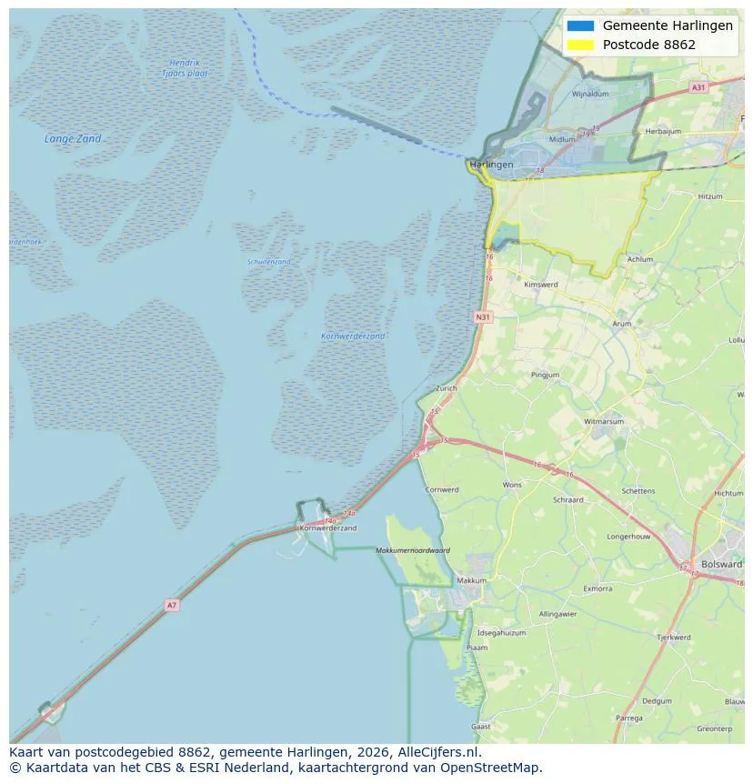 Postcodekaart voor 8862