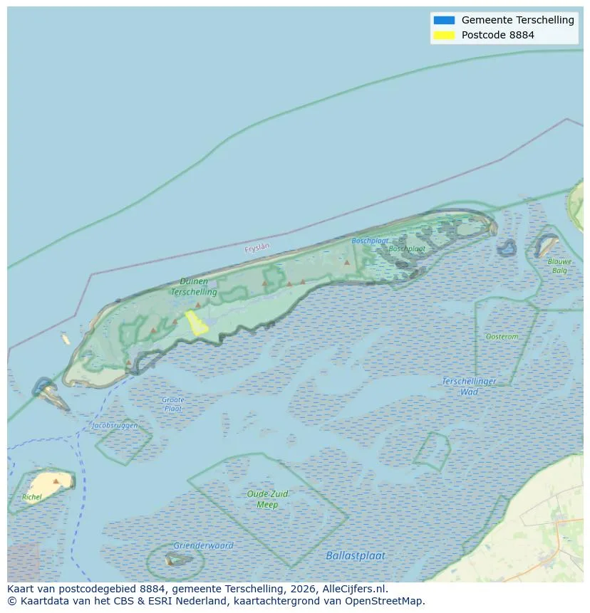 Postcodekaart voor 8884