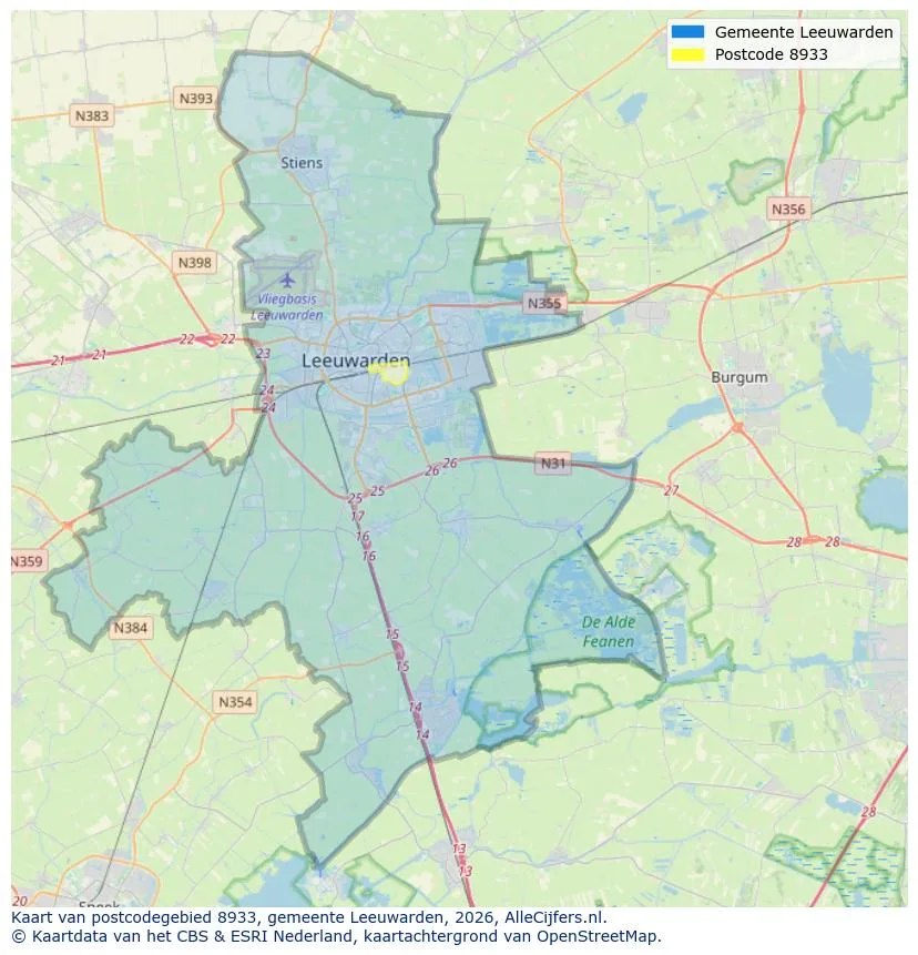 Postcodekaart voor 8933