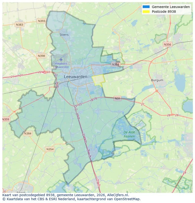 Postcodekaart voor 8938