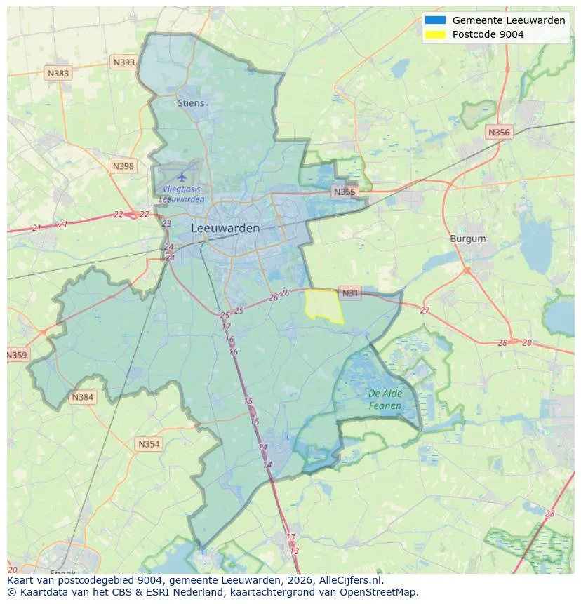 Postcodekaart voor 9004