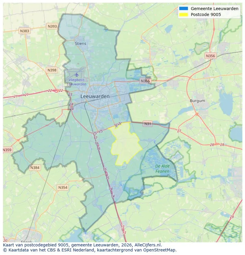 Postcodekaart voor 9005