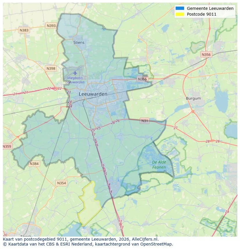 Postcodekaart voor 9011