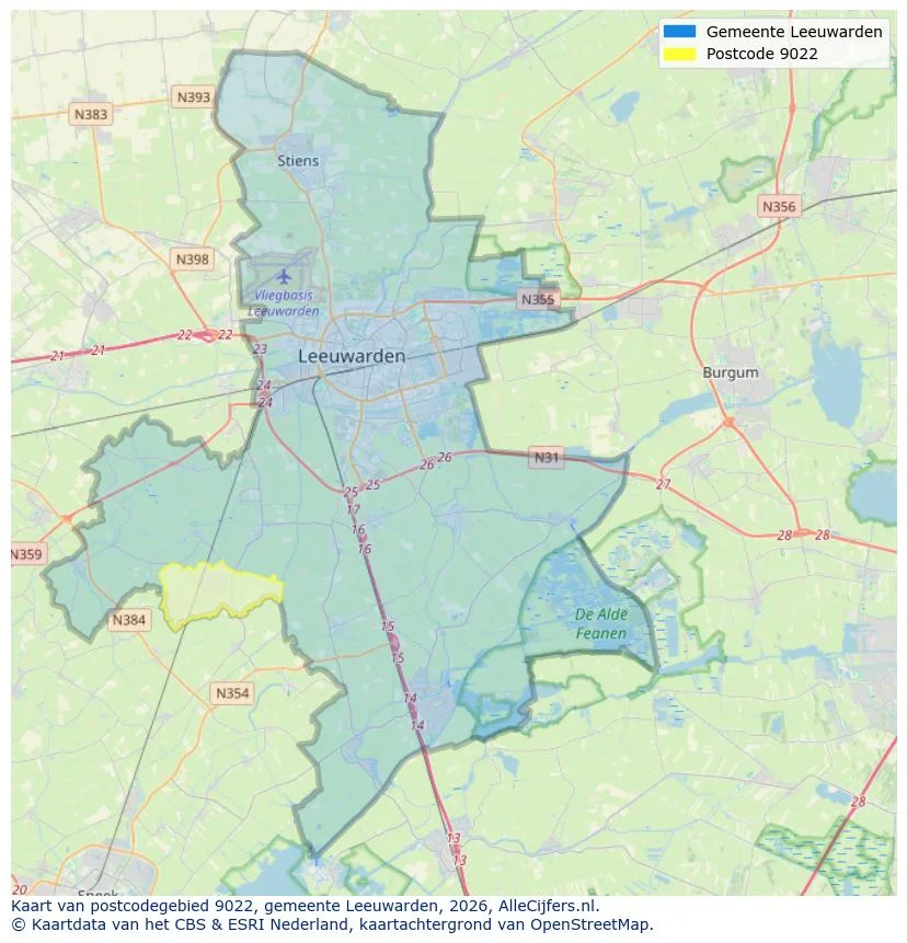 Postcodekaart voor 9022