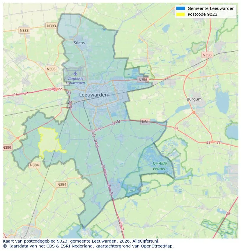 Postcodekaart voor 9023