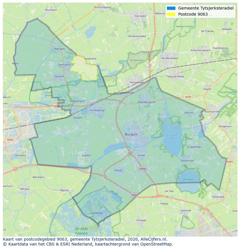 Postcodekaart voor 9063