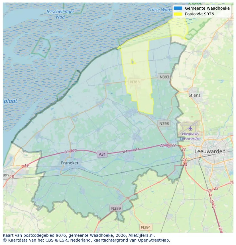 Postcodekaart voor 9076