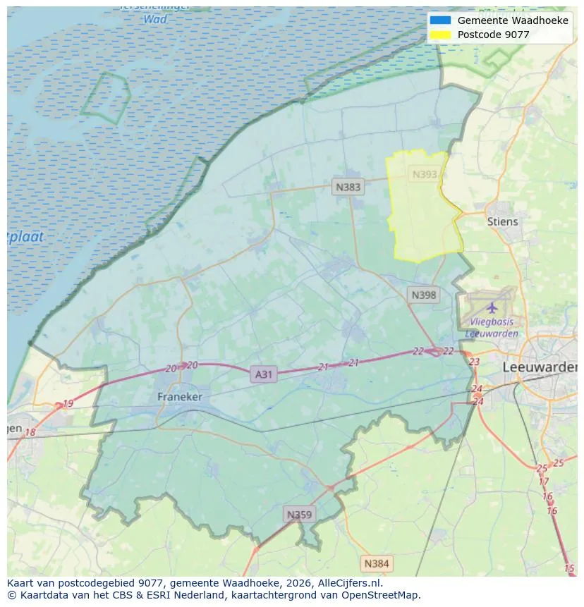 Postcodekaart voor 9077