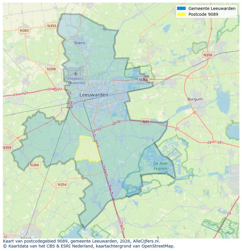 Postcodekaart voor 9089