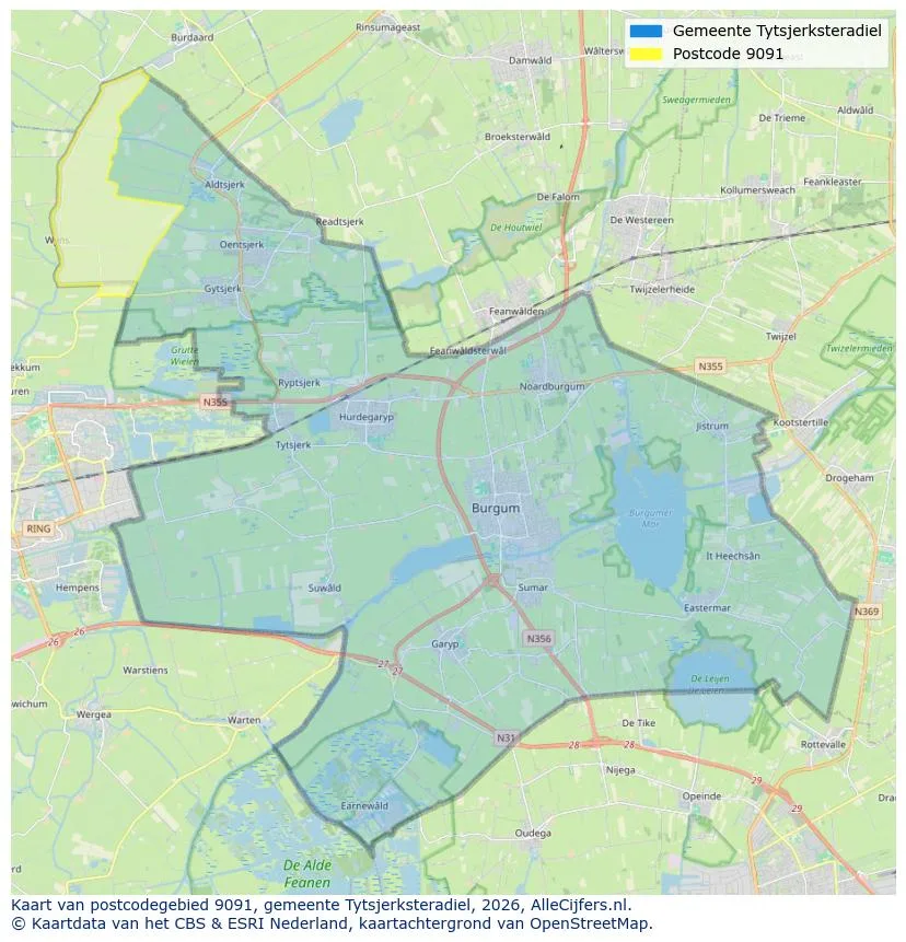 Postcodekaart voor 9091