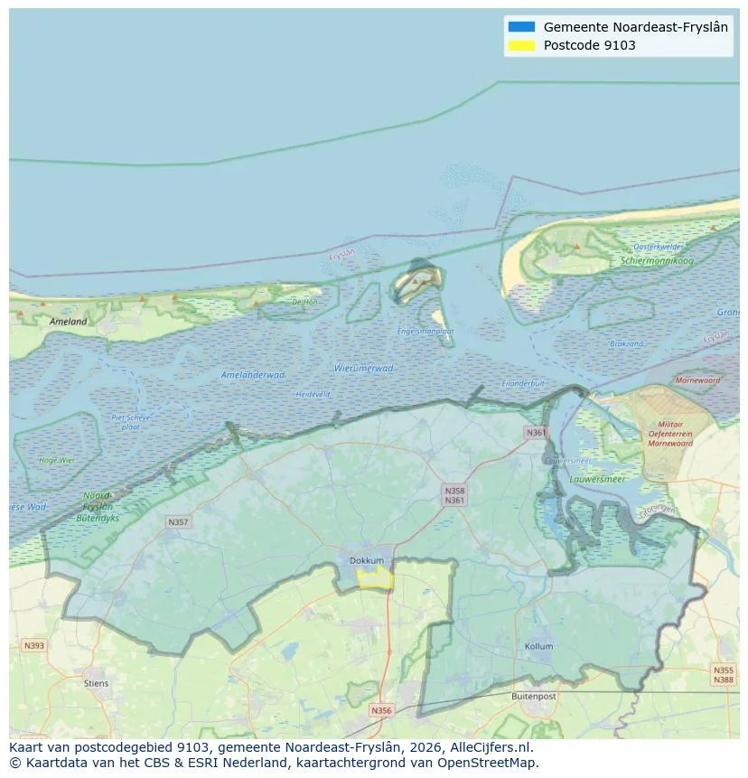Postcodekaart voor 9103