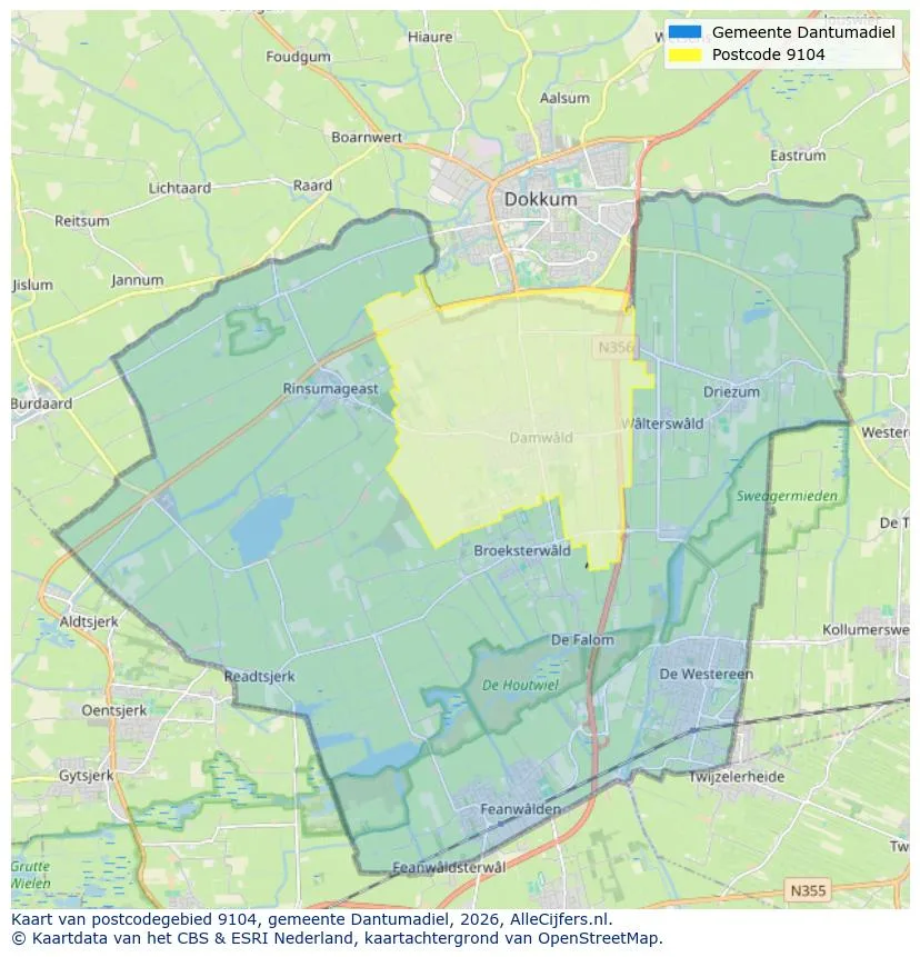 Postcodekaart voor 9104