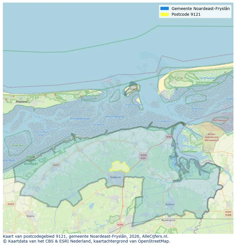 Postcodekaart voor 9121