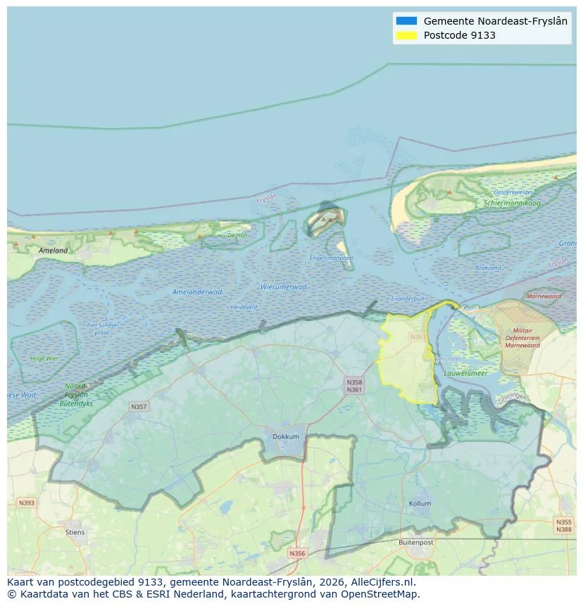 Postcodekaart voor 9133