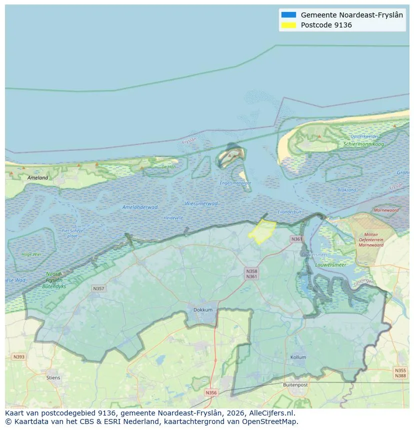 Mapa de códigos postales para 9136
