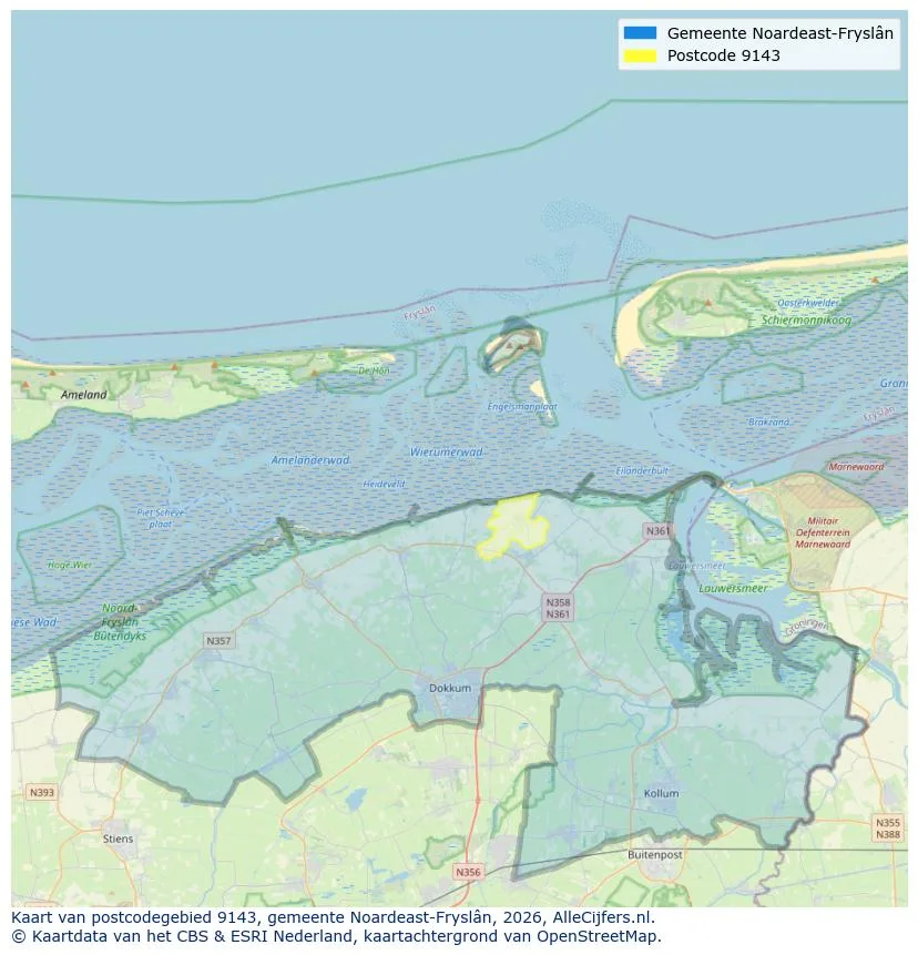 Postcodekaart voor 9143