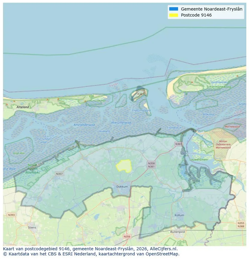 Postcodekaart voor 9146